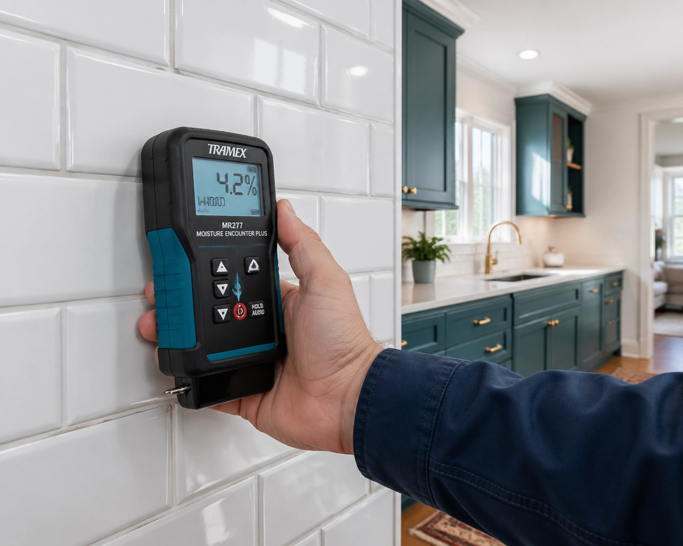 A professional home inspector using a thermal camera to ensure quality during a property inspection.