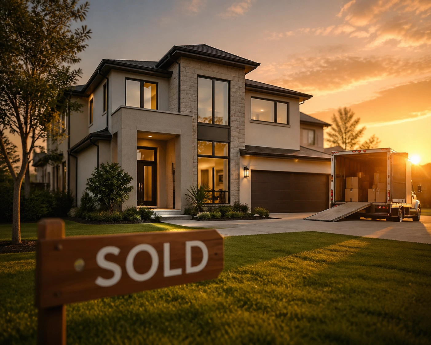 Modern house in Katy, Texas with a sold sign, illustrating home appreciation in the 2026 market.