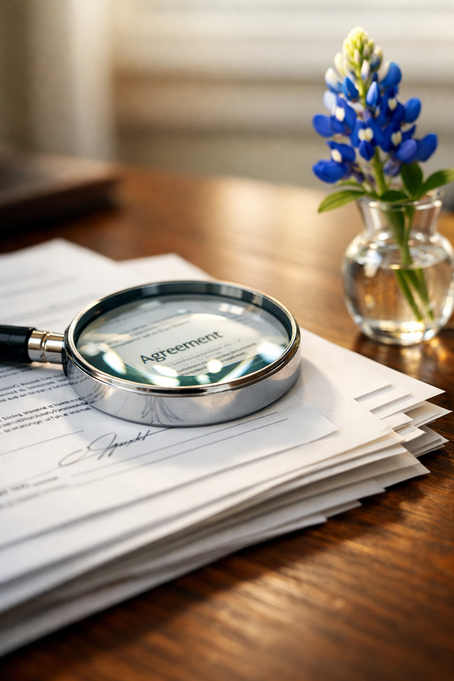 Magnifying glass on a Houston property tax appraisal notice for finding account and iFile numbers.