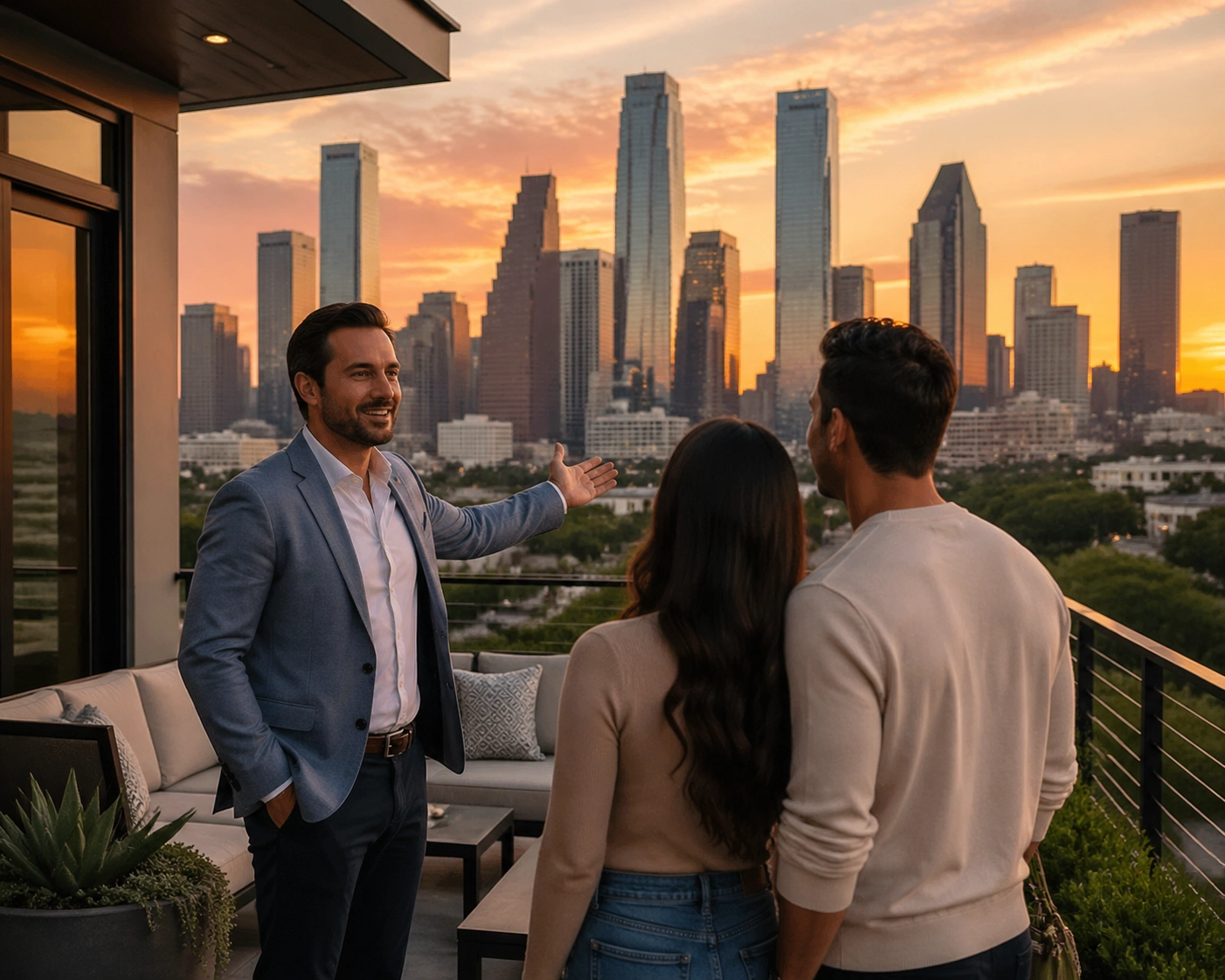 Real estate expert advising a couple on Houston home buying and seller concession strategies.
