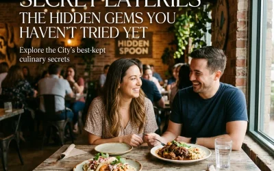 Couple dining at a restaurant featuring plates of food, with a focus on hidden eateries and culinary secrets in Sugar Land, reflecting lifestyle and dining insights.