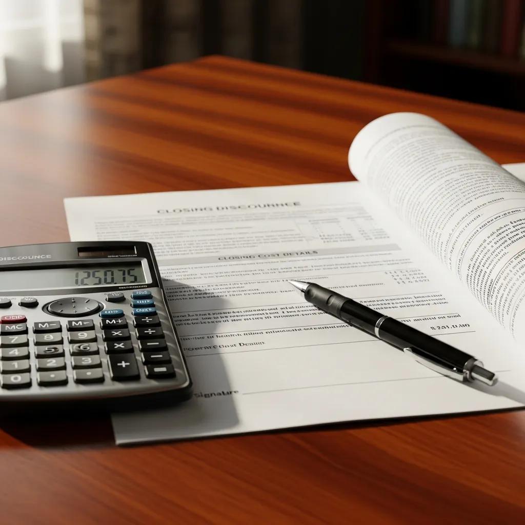Close-up of home closing documents and calculator, illustrating closing costs