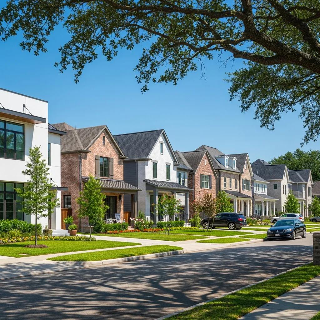 Diverse modern homes in a Houston neighborhood, representing average home prices