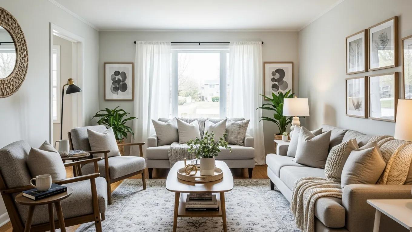 Professionally staged living room ready for home sale