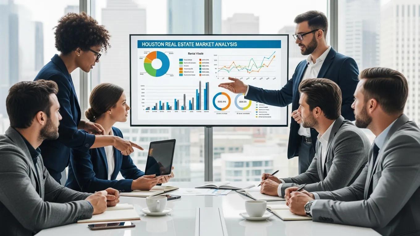 Real estate investors discussing effective strategies in a modern office