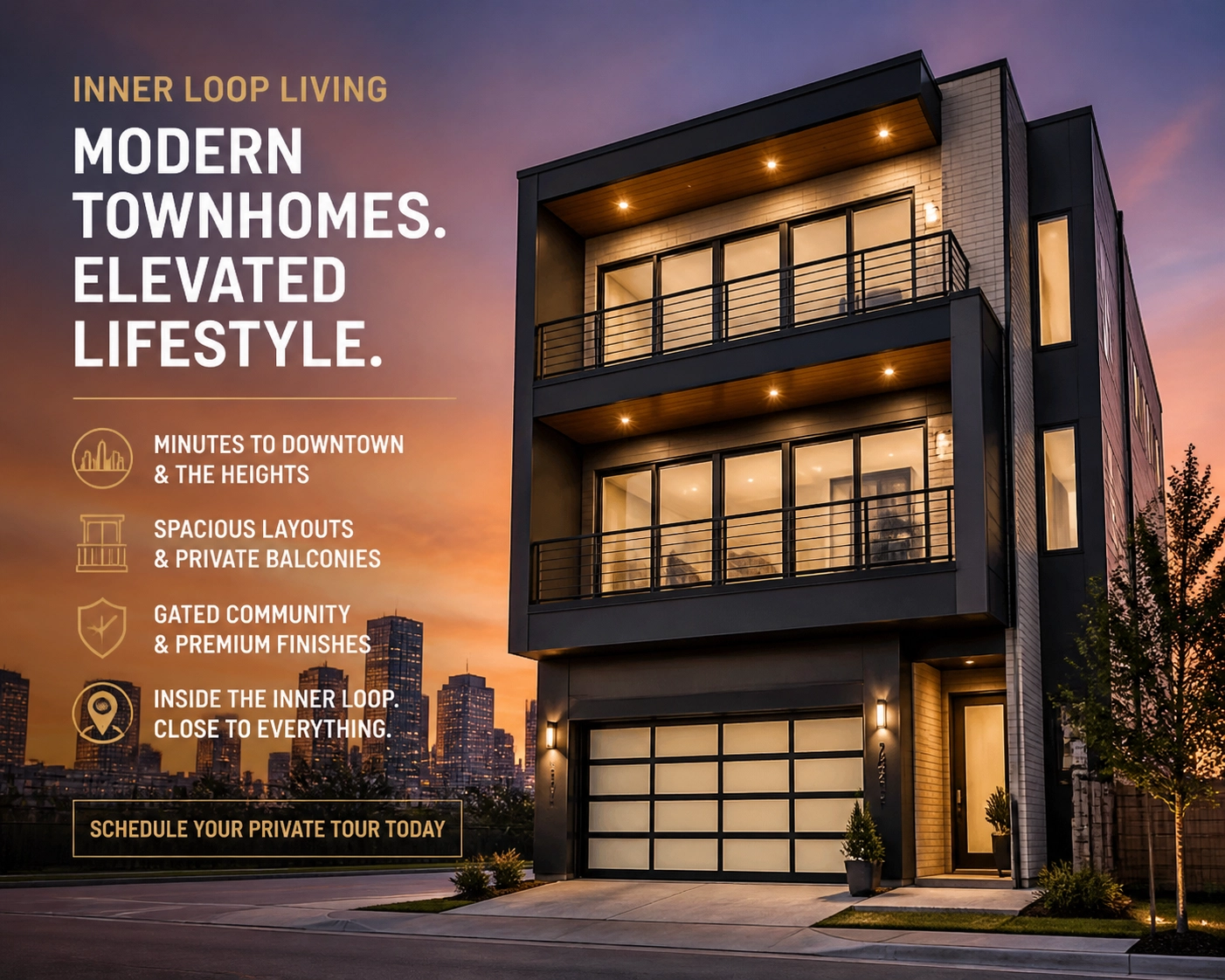 Contemporary three-story Houston townhome representing urban value at the $400k price point.