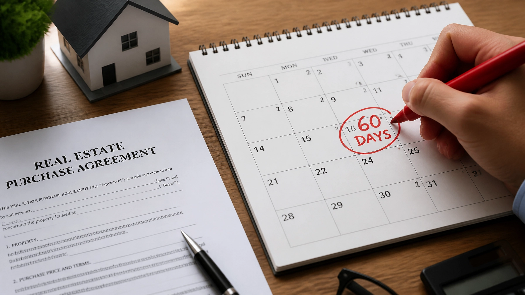 Calendar highlighting 60 days for real estate negotiation