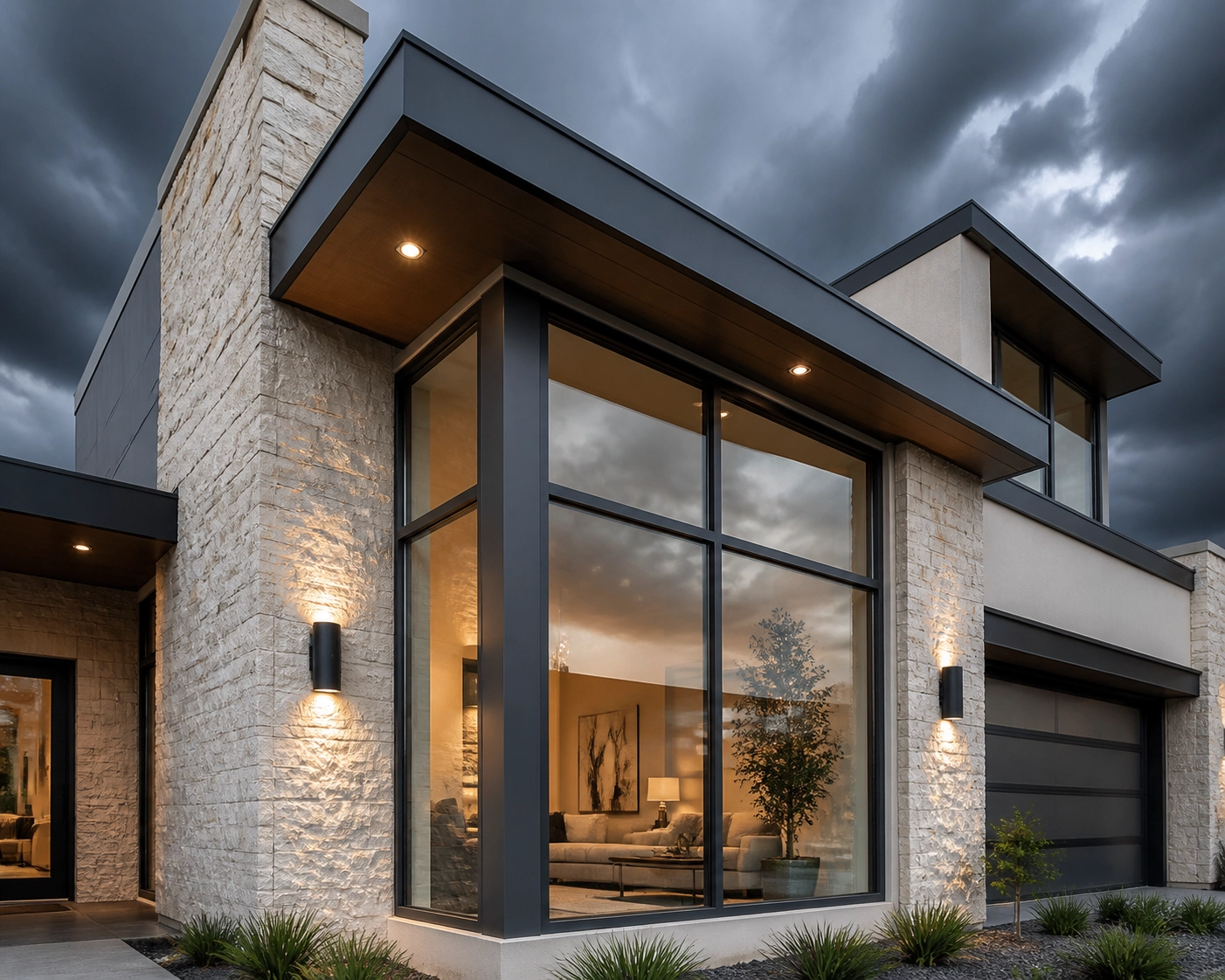 Impact-resistant windows on a modern Houston home designed for hurricane resilience and storm safety.