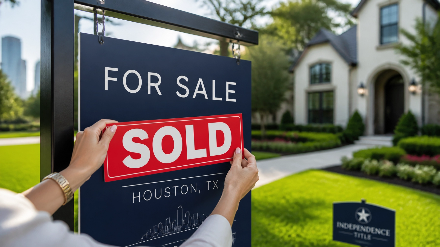 Sold sign in a Houston front yard