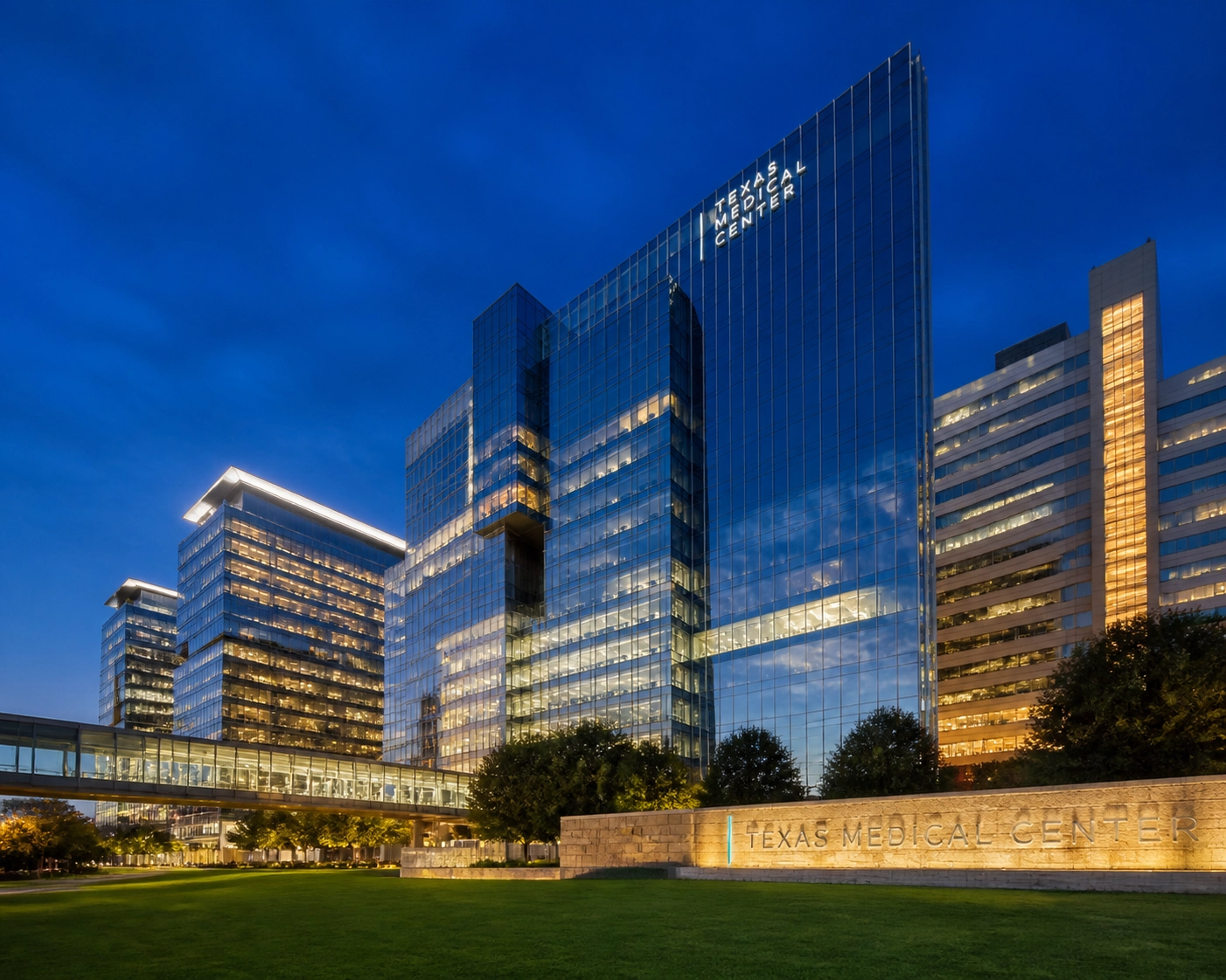 Modern glass towers of the Texas Medical Center in Houston highlighting healthcare career opportunities.