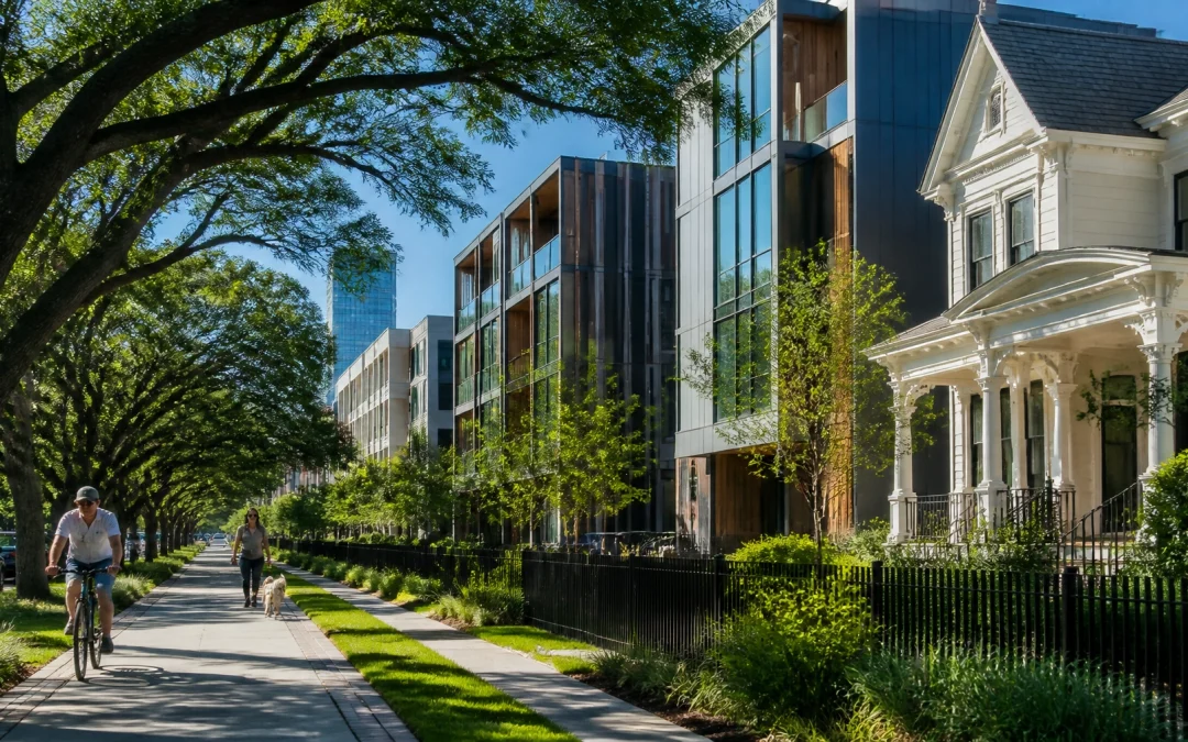 High-end Inner Loop Houston streetscape with modern and historic homes