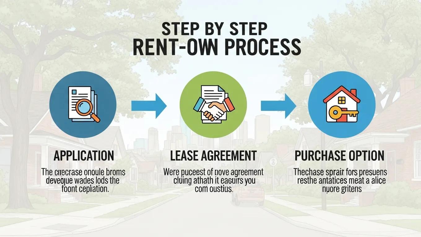 Visual guide of the rent-to-own process in Houston, illustrating key steps for prospective buyers