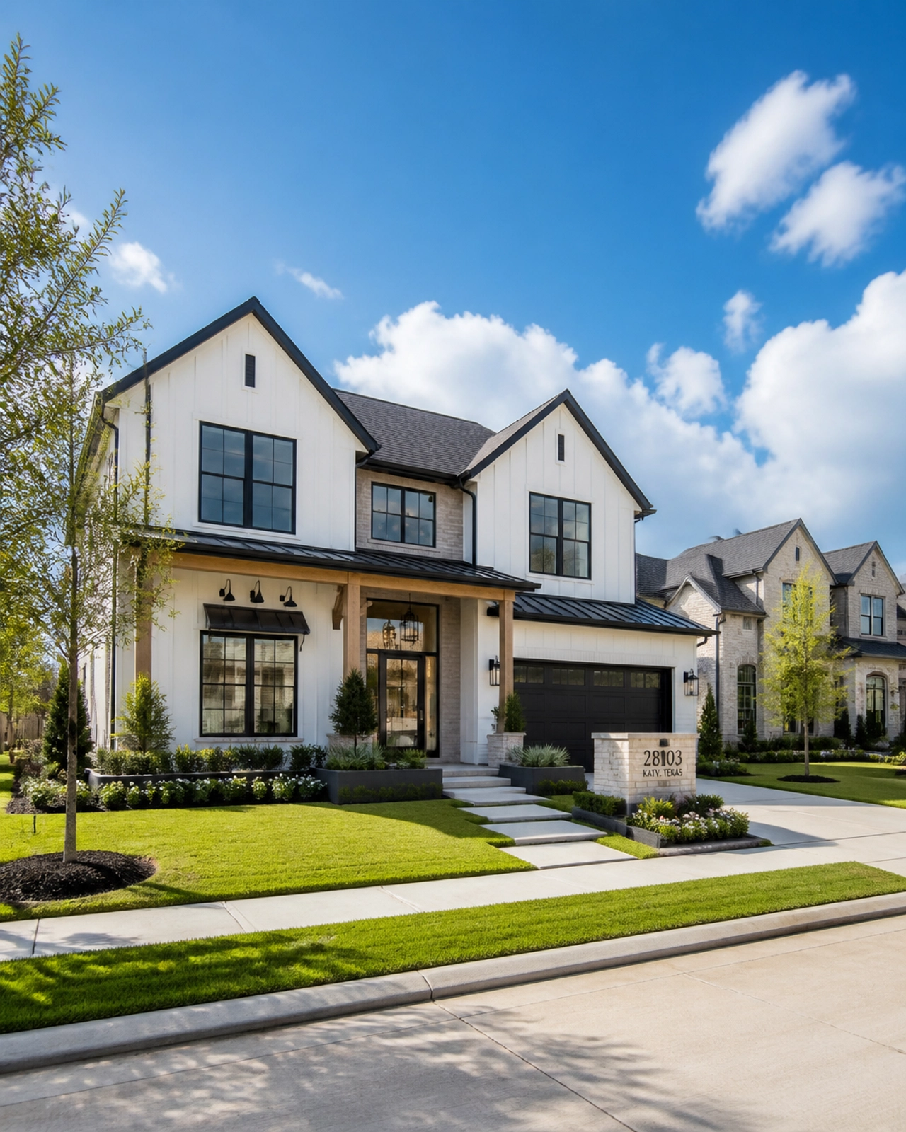 A modern, two-story luxury home in a Katy master-planned community.