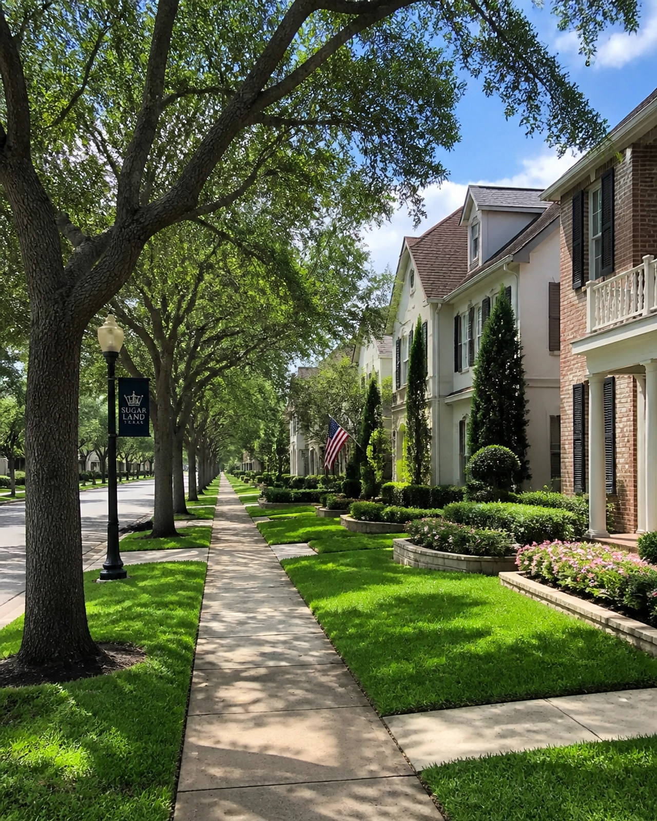 A beautiful suburban street in a Houston neighborhood