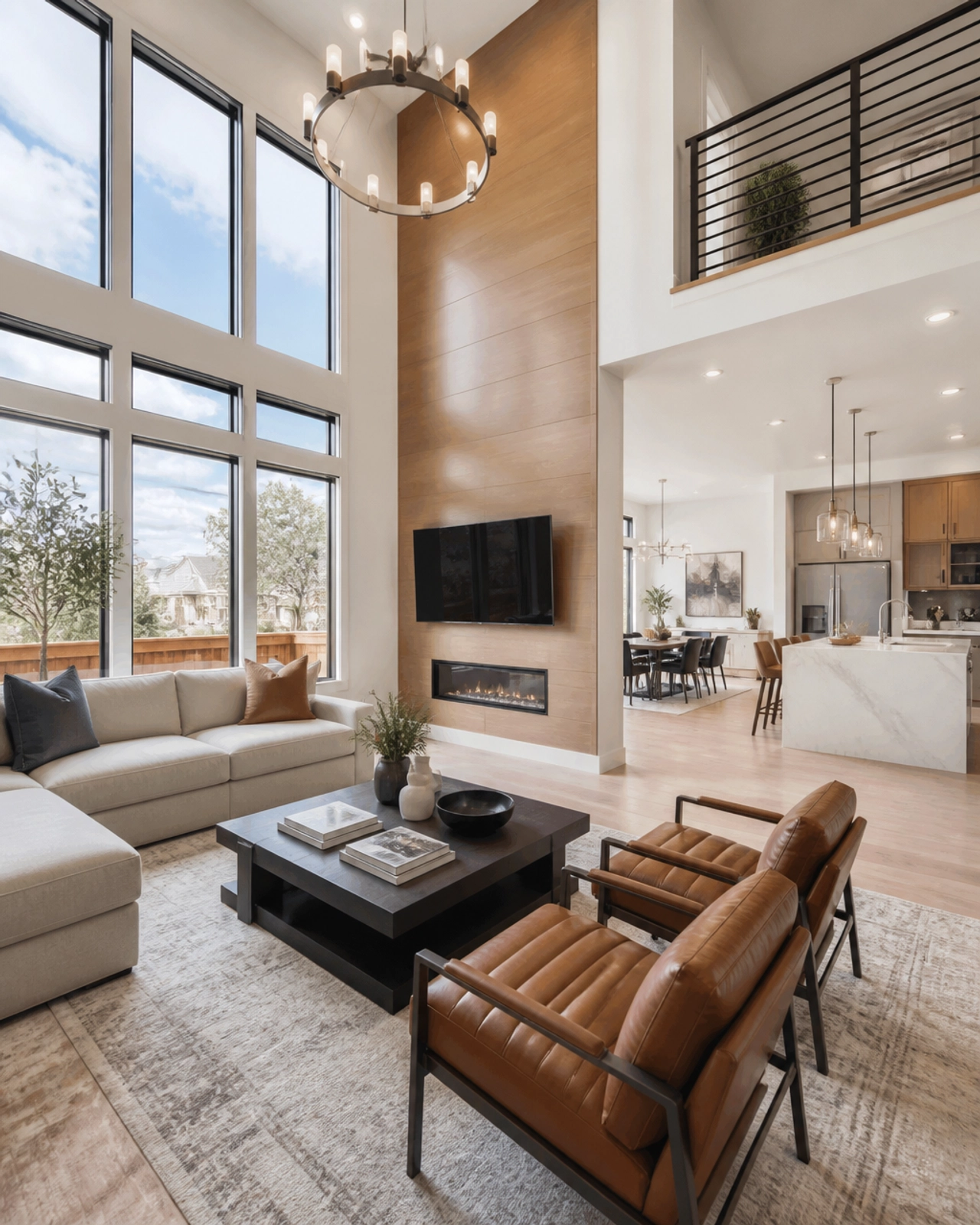 A bright, open-concept interior of a modern Houston townhome.