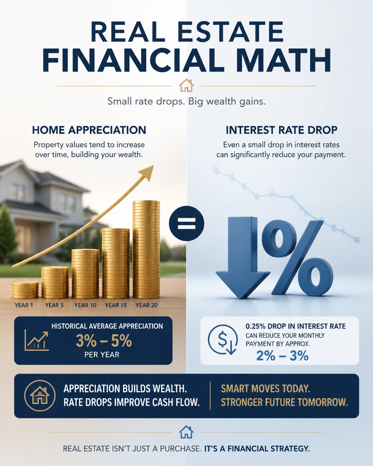 Financial math visual: Home appreciation vs. interest rate drops