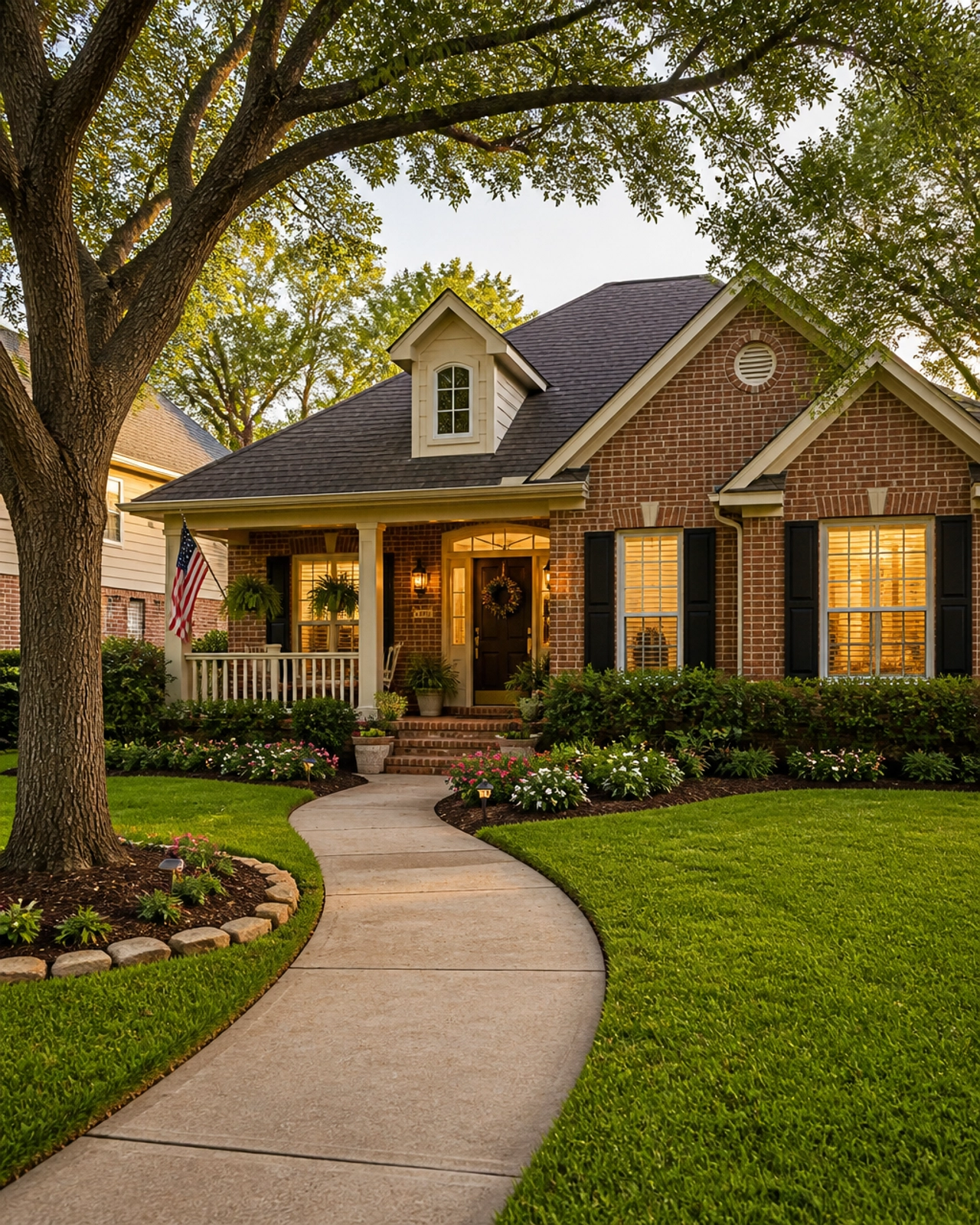 Charming traditional brick resale home in an established Houston neighborhood with mature oak trees