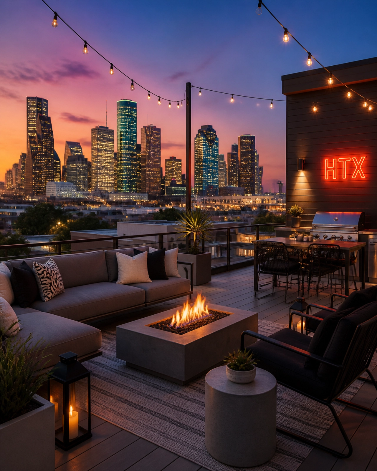 Luxury Rooftop Terrace with Houston Skyline View