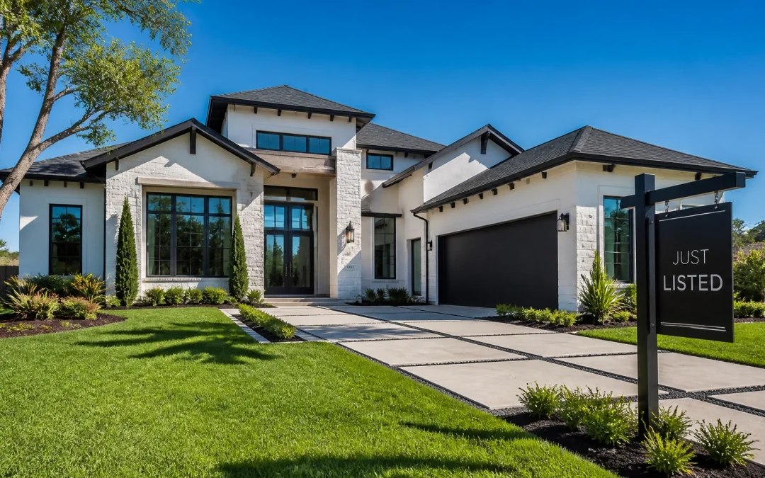 A professional luxury listing in a Houston suburb, representing the ideal "Just Listed" status.