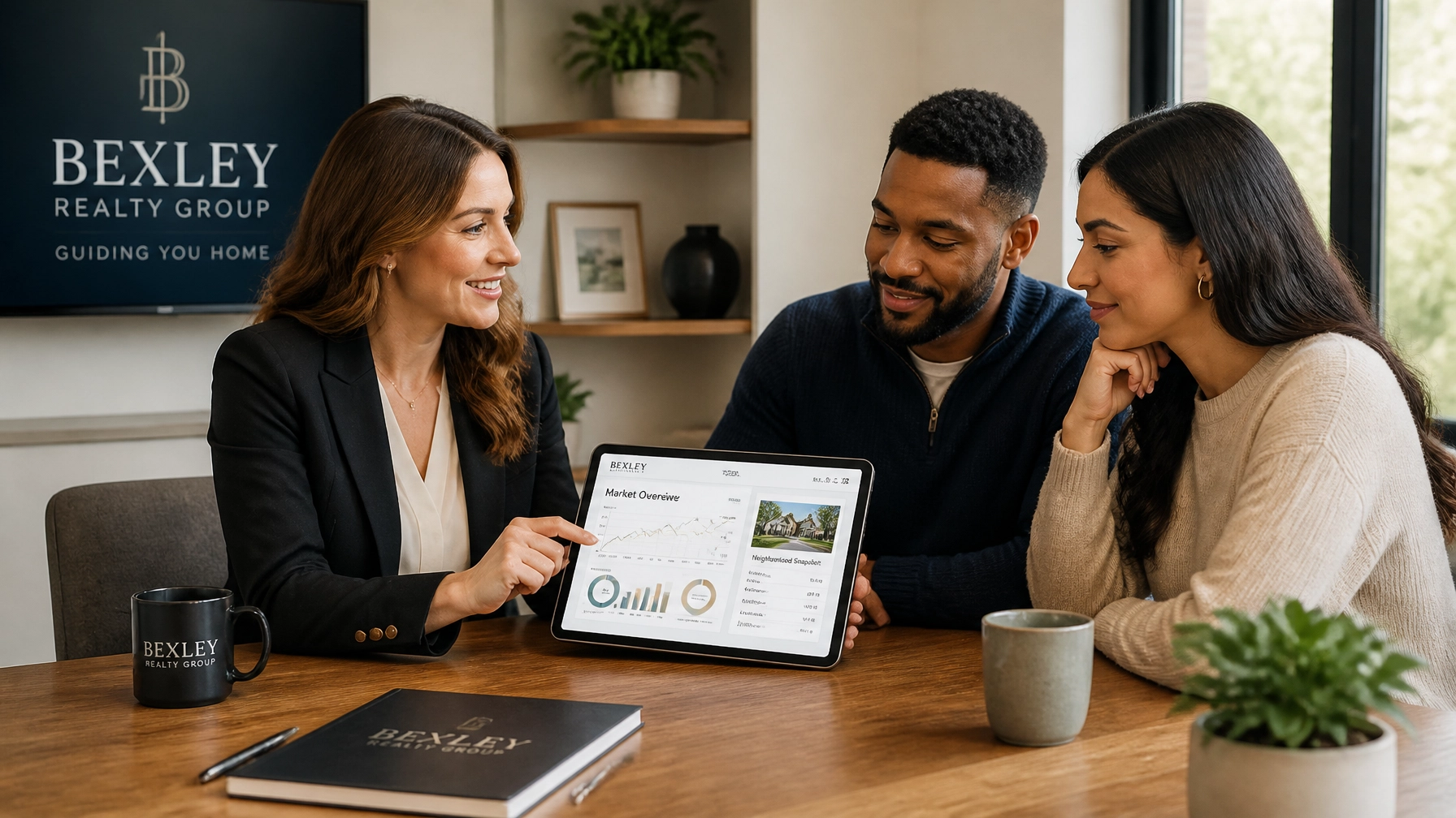 A Bexley Realty Group agent consulting with clients to determine a precision pricing strategy based on 2026 market data.