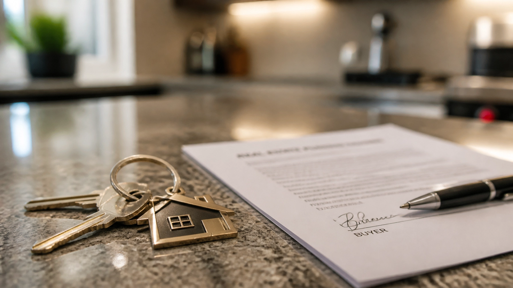 Keys to a new home sitting on a granite countertop