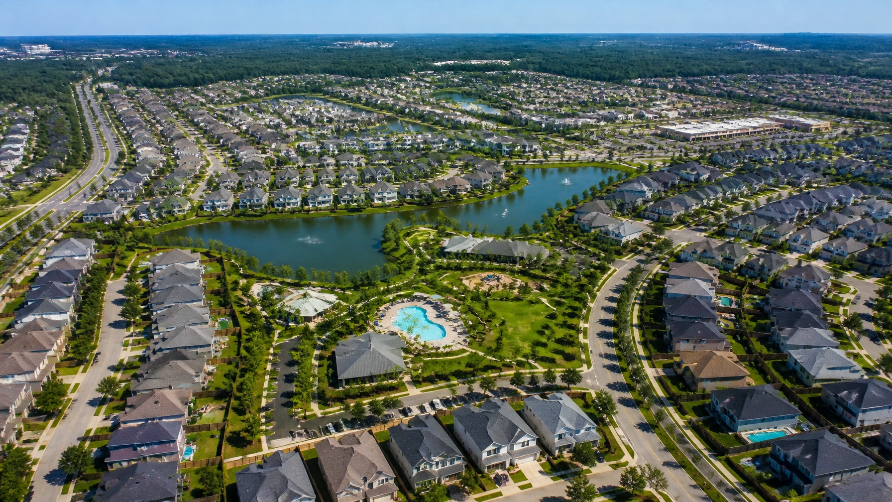 Aerial view of a Houston residential neighborhood showing the increased inventory and variety available in 2026.
