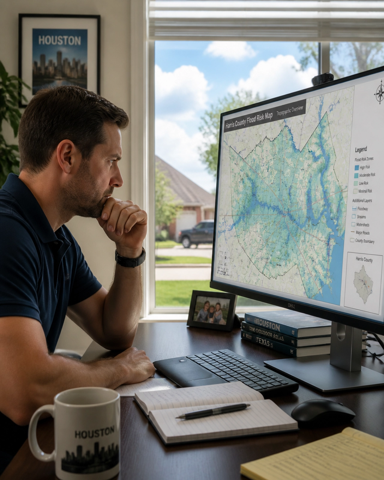 Homeowner checking flood maps on a computer