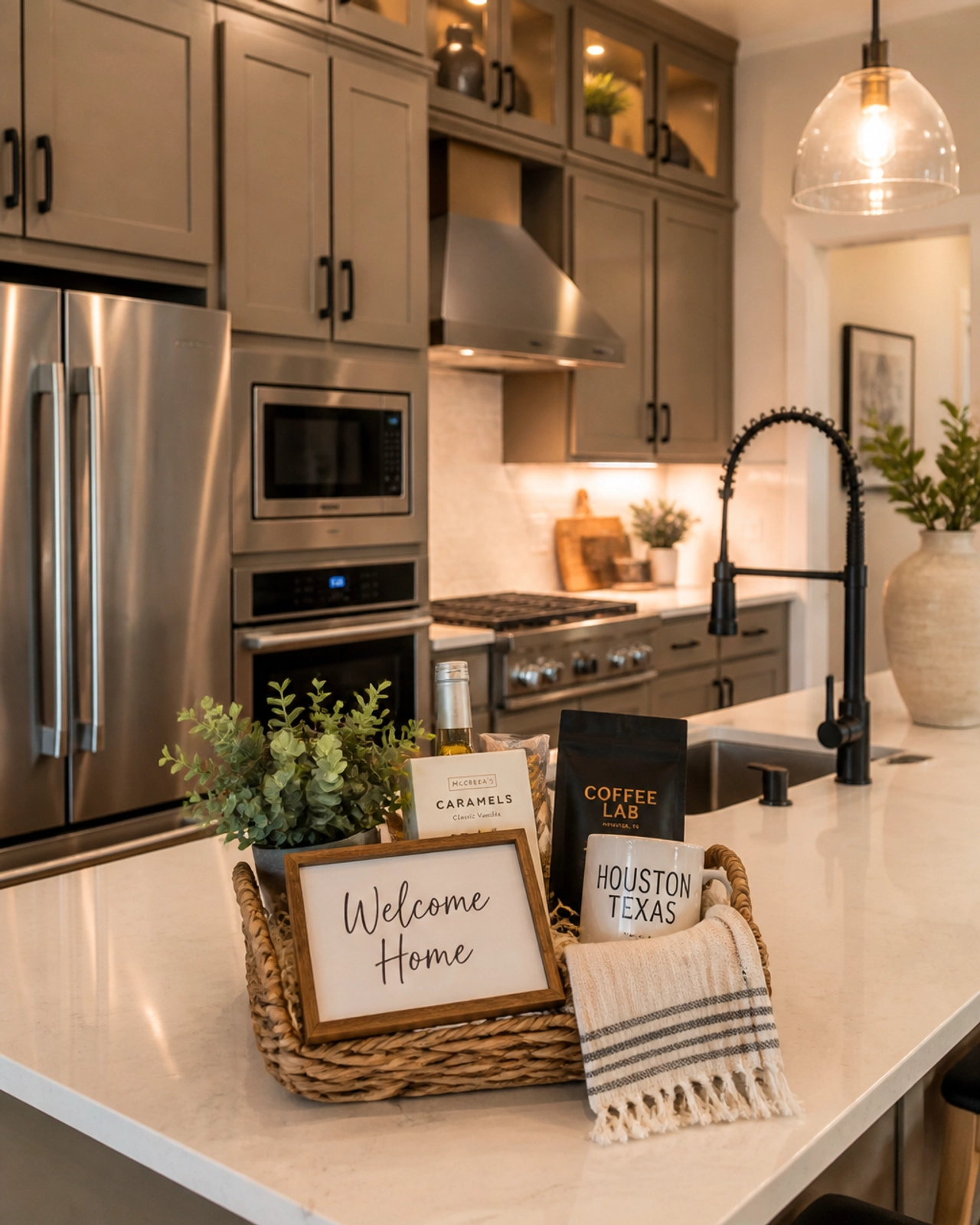 A modern, upgraded Houston kitchen, highlighting the high-end finishes available in today's inventory.