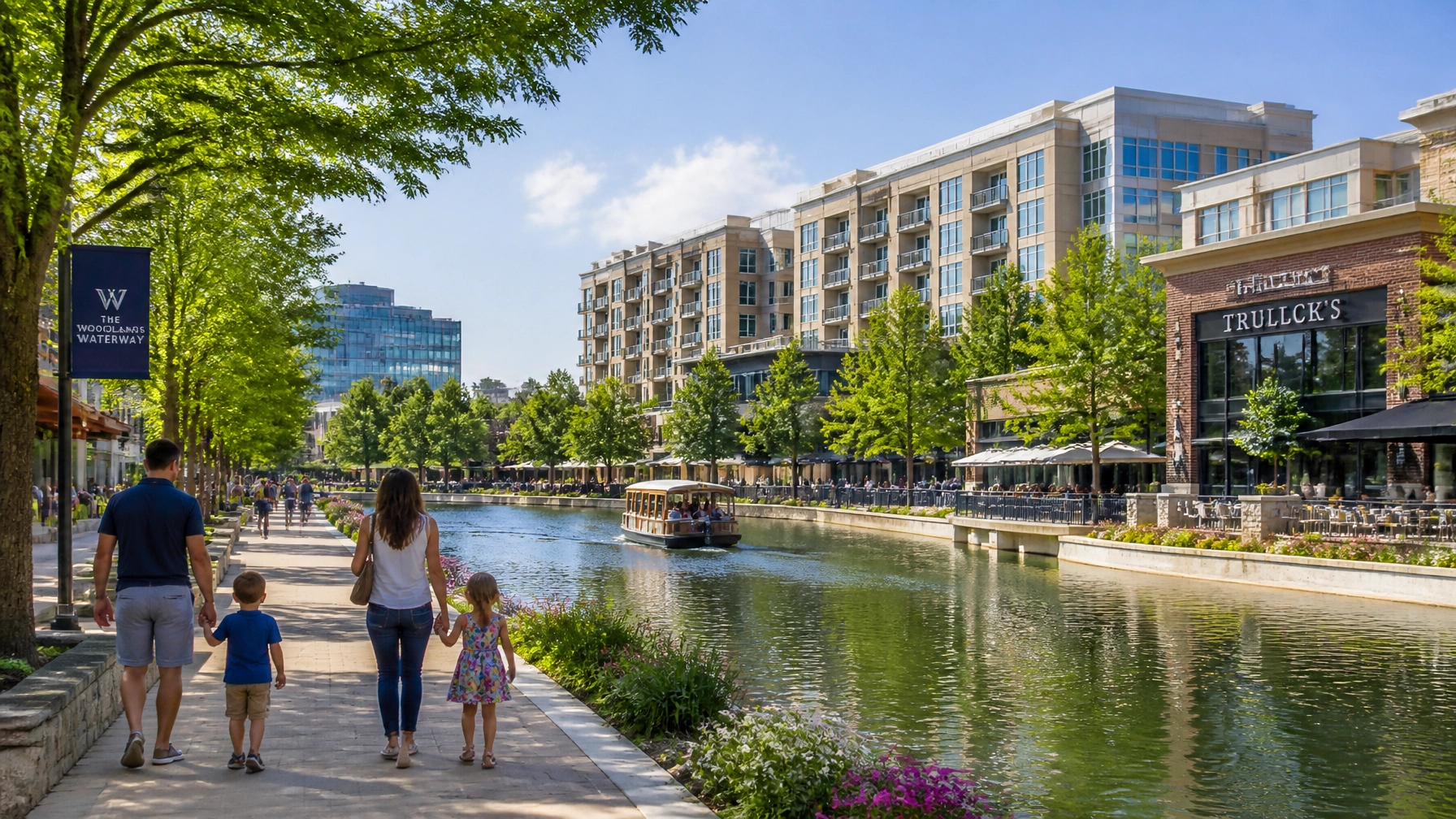 A serene lifestyle photo of The Woodlands Waterway in Texas.