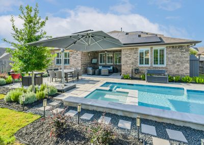 Outdoor patio area and swimming pool at a Katy, Texas property listing by Bexley Realty Group.