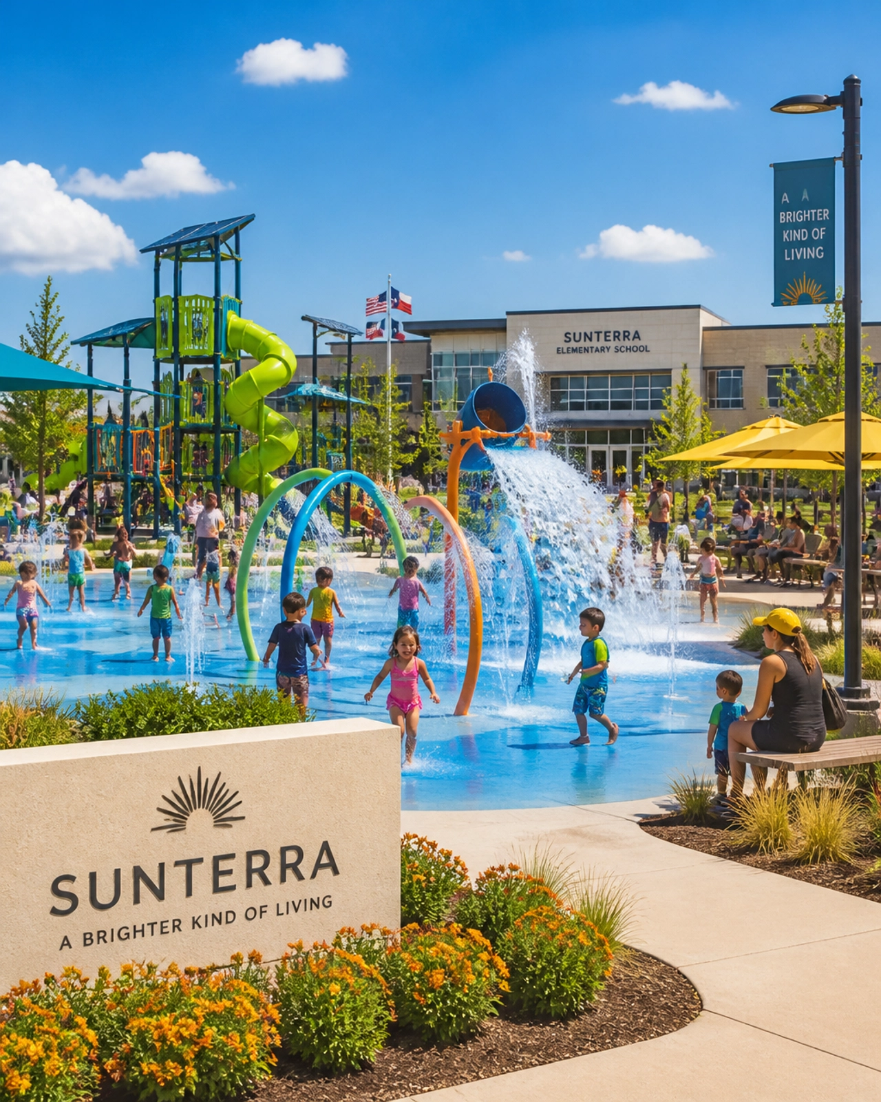 Family amenities and splash pad in Meridiana